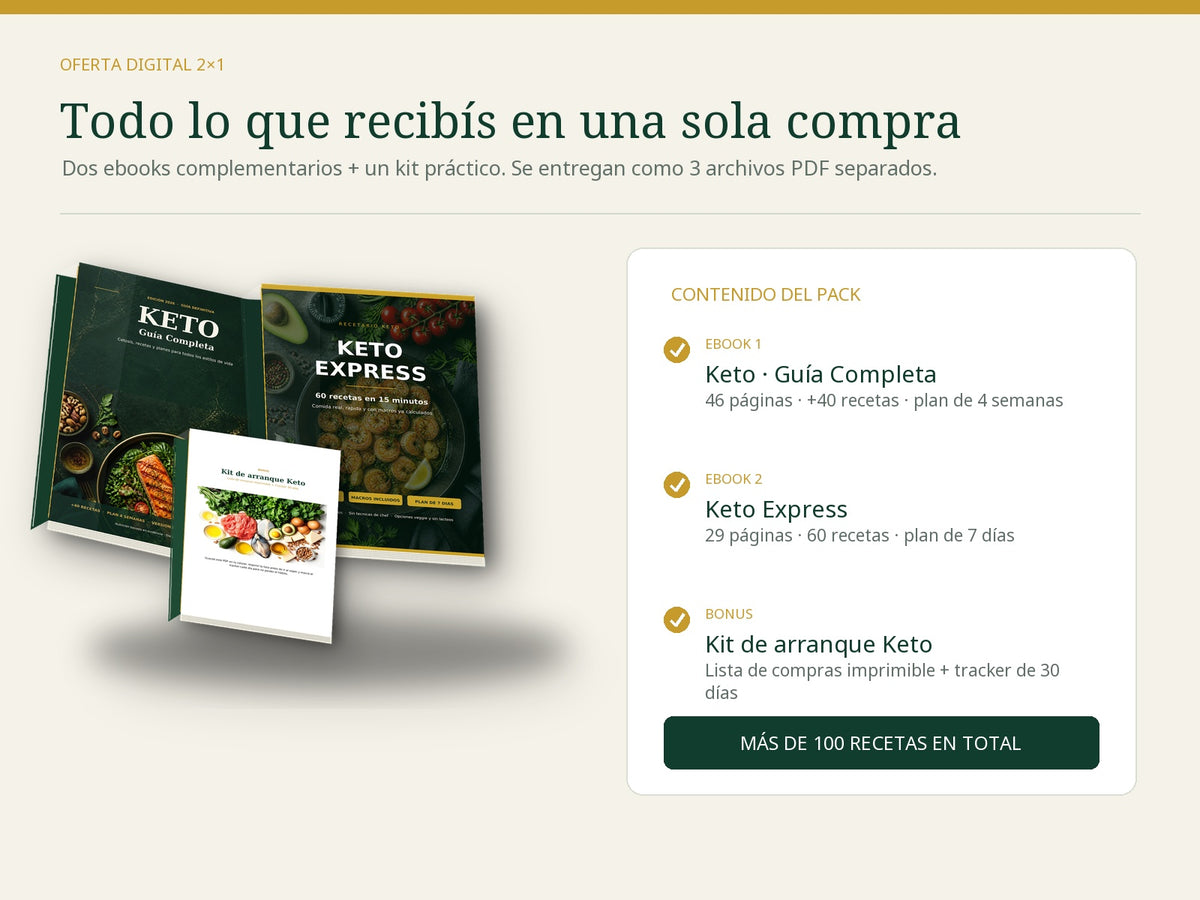 Pack Keto Total 2026: Guía Completa + 60 Recetas Express